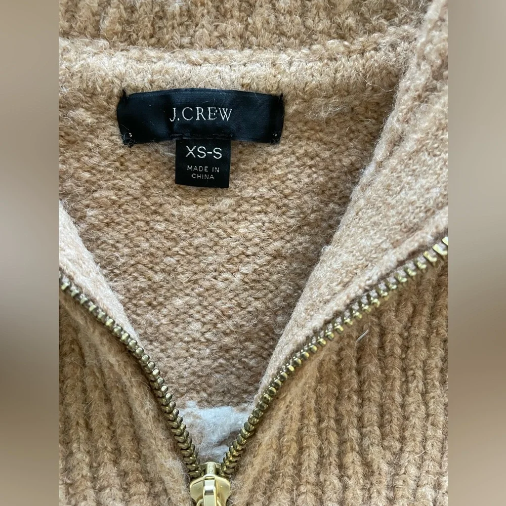 J.Crew Geometric Fair Isle Half-Zip Alpaca Sweater, tan size XS